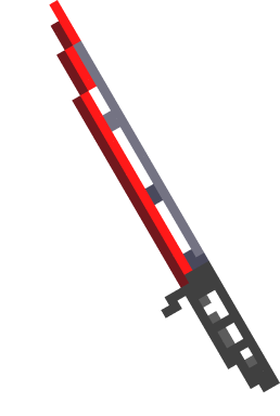 Pixel art style red lightsaber with a gray and black hilt.
